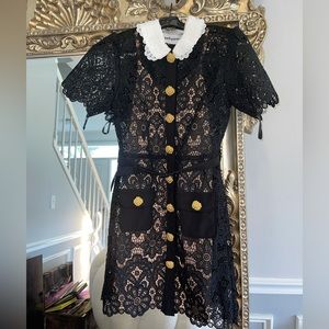 $550 NWOT SELF-PORTRAIT black Button-embellished lace mini dress uk12 Medium